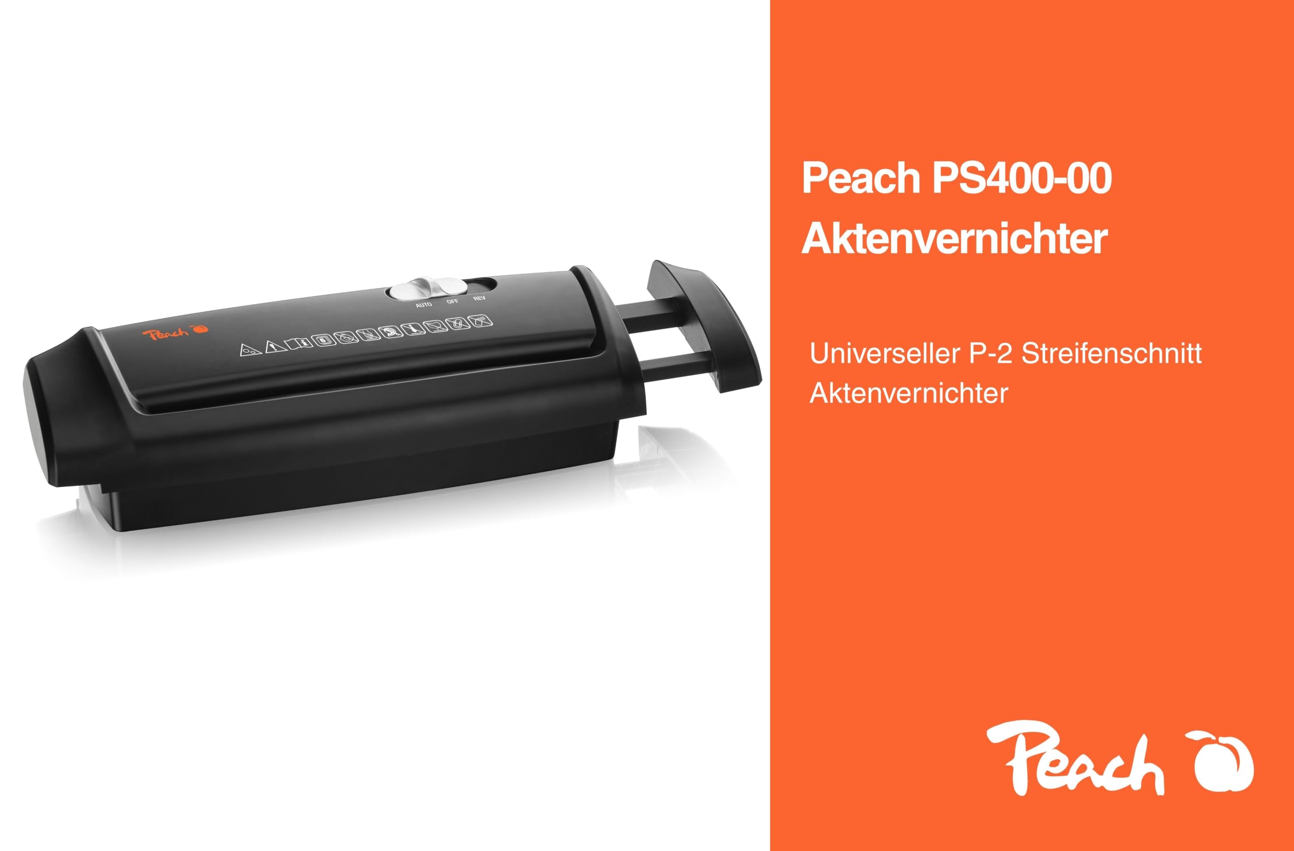 Peach PS400-00A niszczarka dokumentów, mała nasadka do kosza, 6 arkuszy, kompaktowa niszczarka do dokumentów, cięcie w paski, rozdrabniacz papieru z dużym wcięciem
