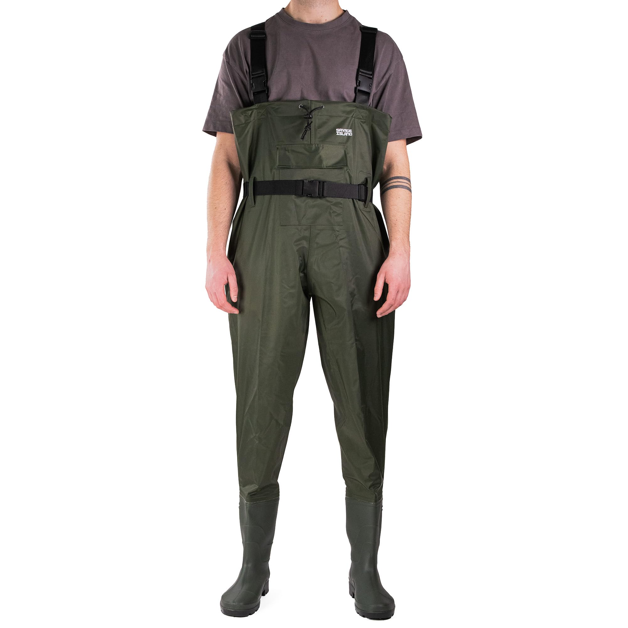 Savage Island Waterproof Nylon Chest Waders with Boots – for Fishing, Farming, Camping, Hunting - Green, UK 7