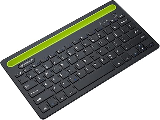 Amazon Basics Wireless Bluetooth Multi-Device Keyboard for Windows, Apple iOS Android Or Chrome, Compact Space-Saving Design, for…