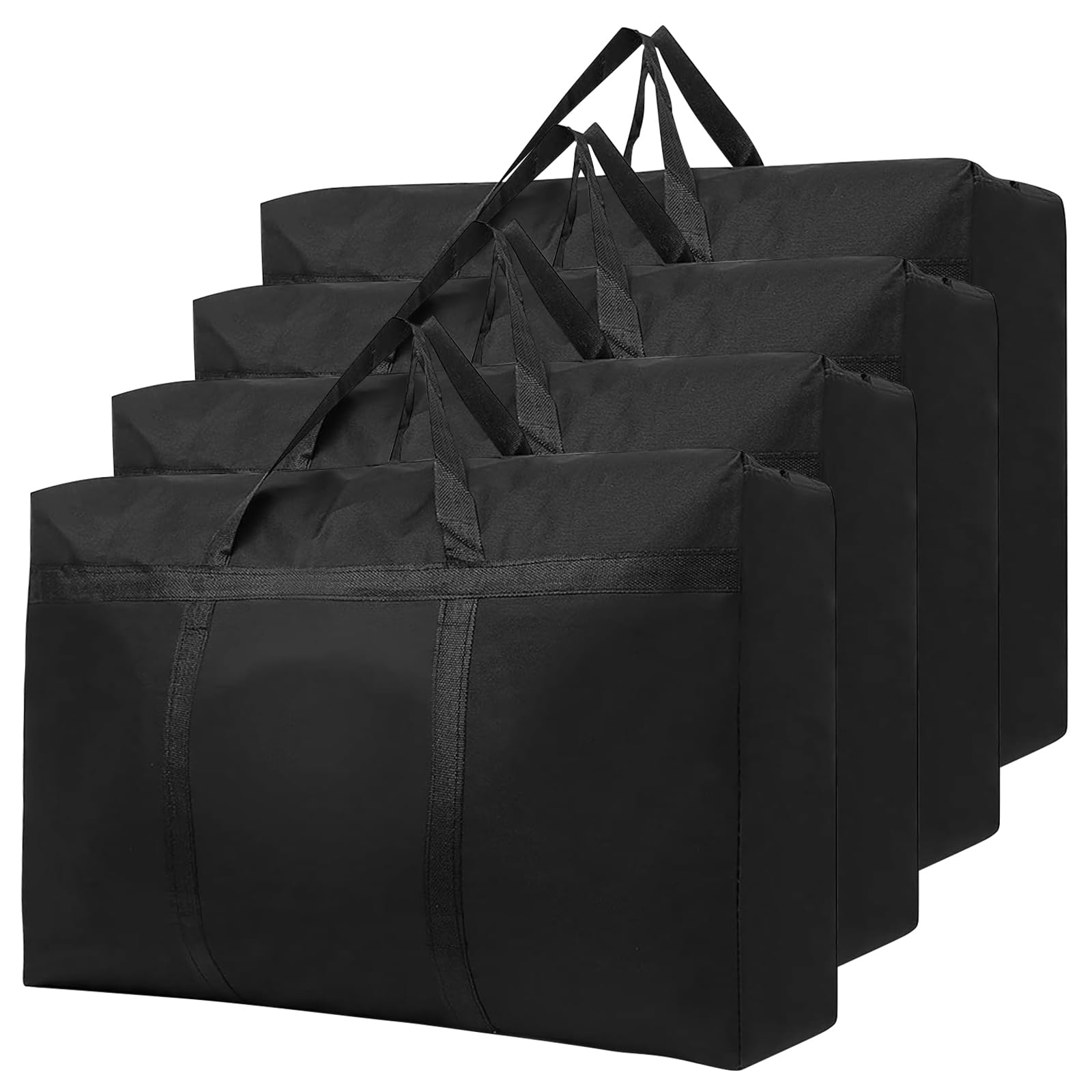 4 Pack 125L Large Storage Bags with Zips, Waterproof 600D Oxford Moving Bags, Clothes Storage Bag for Duvets, Laundry, House Garden, Underbed Storage