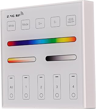 RF Touch Panel Remote 2.4G 4-Zone for RGB RGBW RGBCCT Controller - Wall Mounted Smart Panel Remote - Compatible with WB5 LM052 LM053 C03RF C04RF C05RF C03W C04W C05W Controller