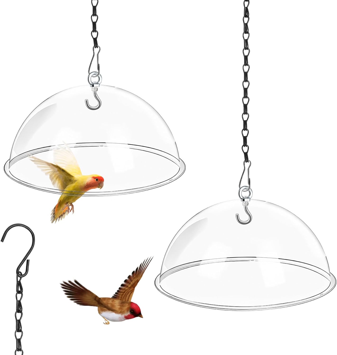 2 Set 11.8'' Bird Feeder Rain Guard, Clear Acrylic Round Squirrel Baffle Dome Hanging Hummingbird Feeder Protective Cover Weather & Predator Shield for Outdoor Garden Yard Use