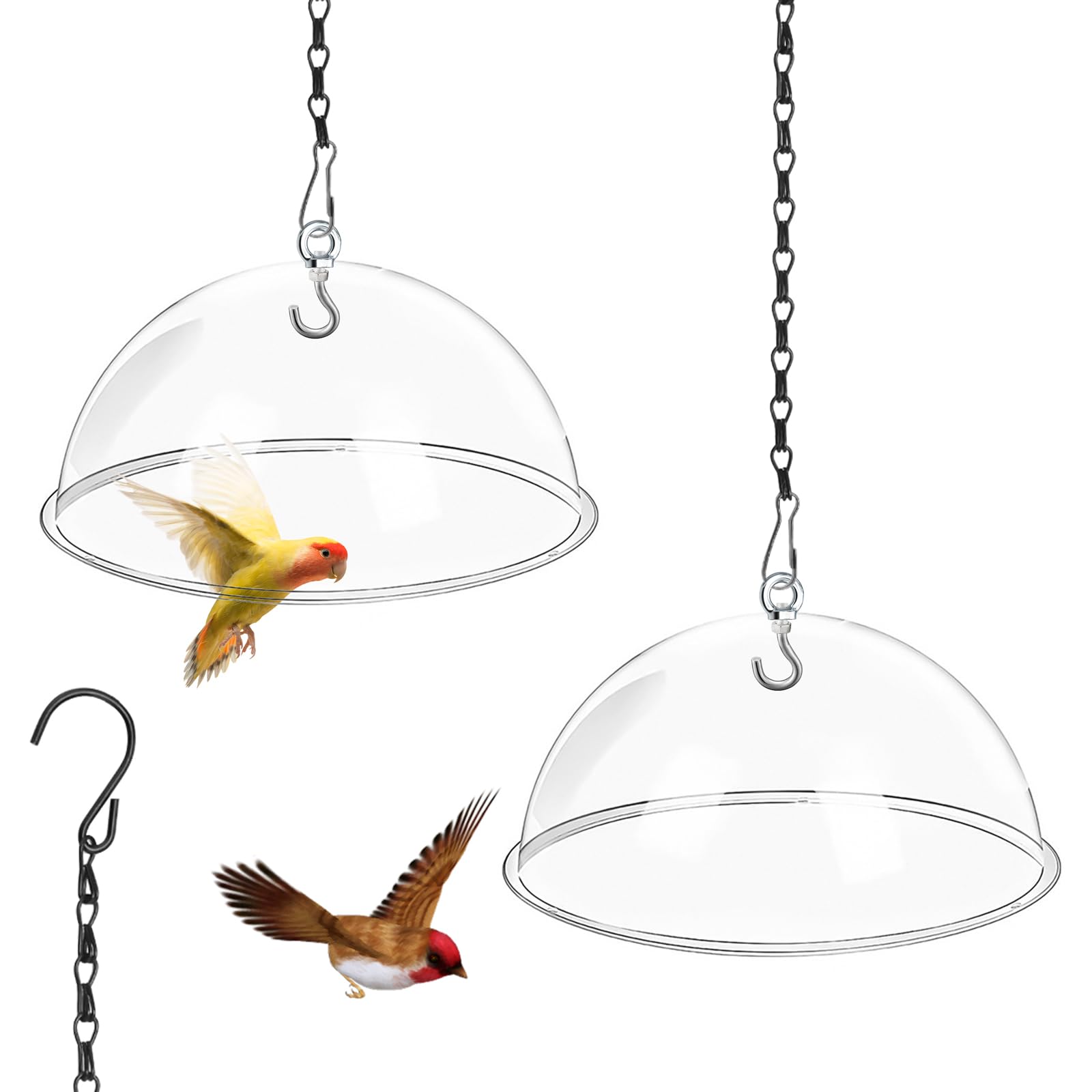2 pièces Dôme de Protection Transparent pour Mangeoire à Oiseaux 30cm Housse de Protection Anti-écureuil avec des chaînes