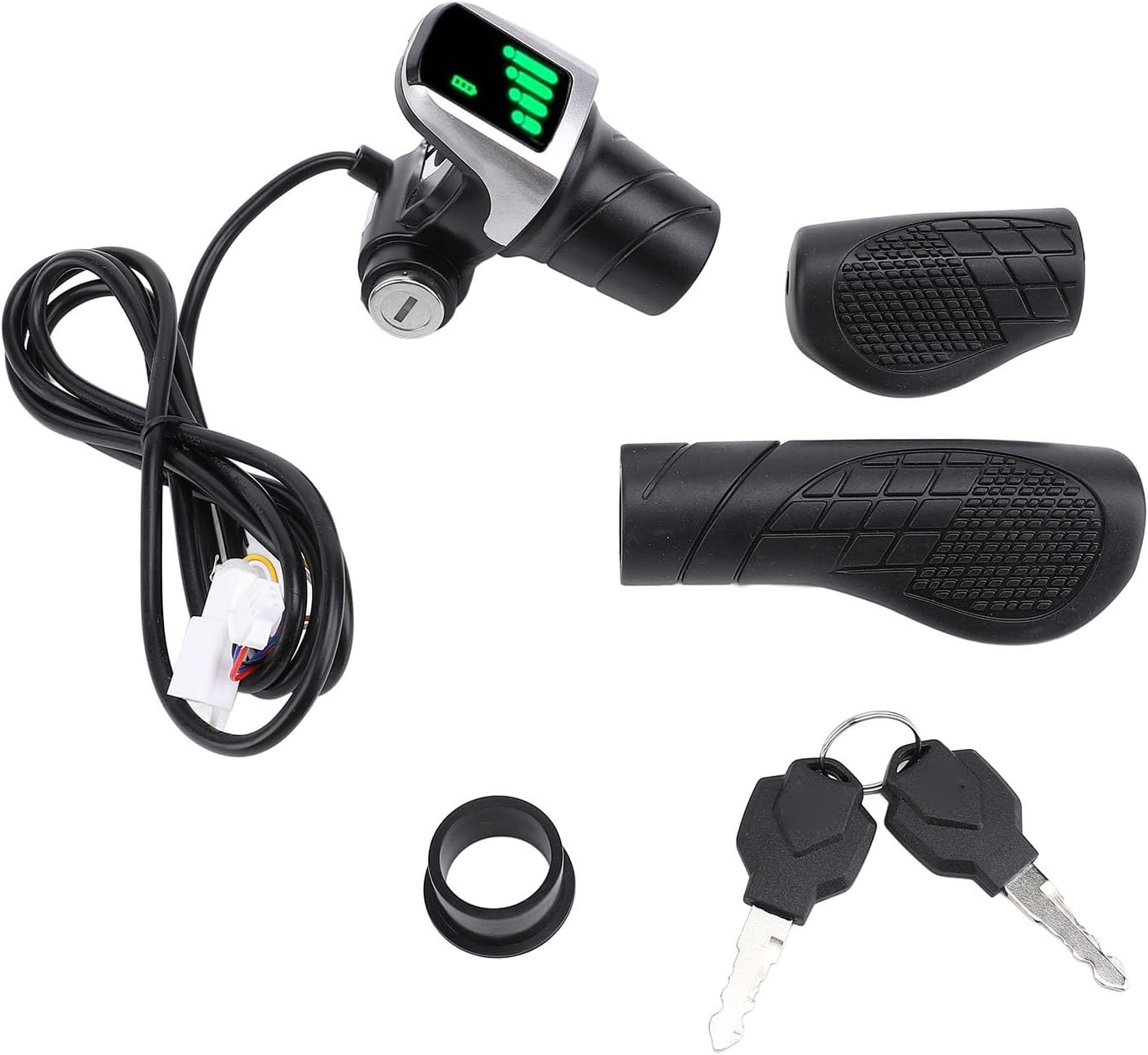 36V Electric Scooter Throttle Grip, Shockproof Wearproof LCD Display Key Lock Power Indicator, 22.5mm Rubber Non Slip Handlebar Speed Control for Easy Installation
