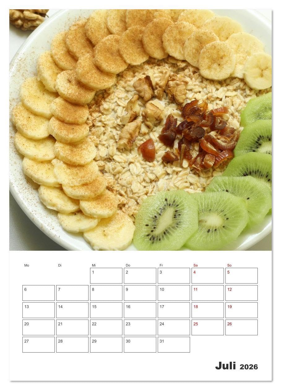 Süße Haferflocken mit Obst (Wandkalender 2026 DIN A2 hoch), CALVENDO Monatskalender: Haferflocken-Vielfalt: Overnight Oats, Porridge und frische Früchte (CALVENDO Lifestyle)