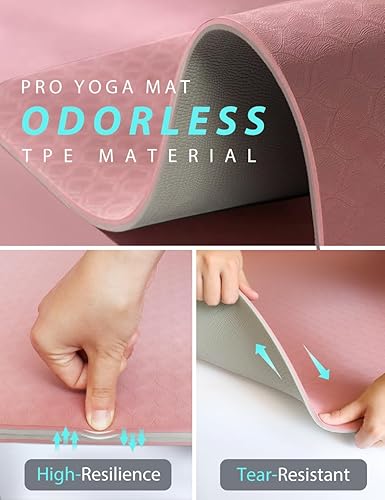 Miniatura 5 de Tapete de yoga de doble cara antideslizante, 2.835 x 1.260 x 0.276 in, extra ancha y gruesa con correa, esterillas de yoga profesionales de TPE para