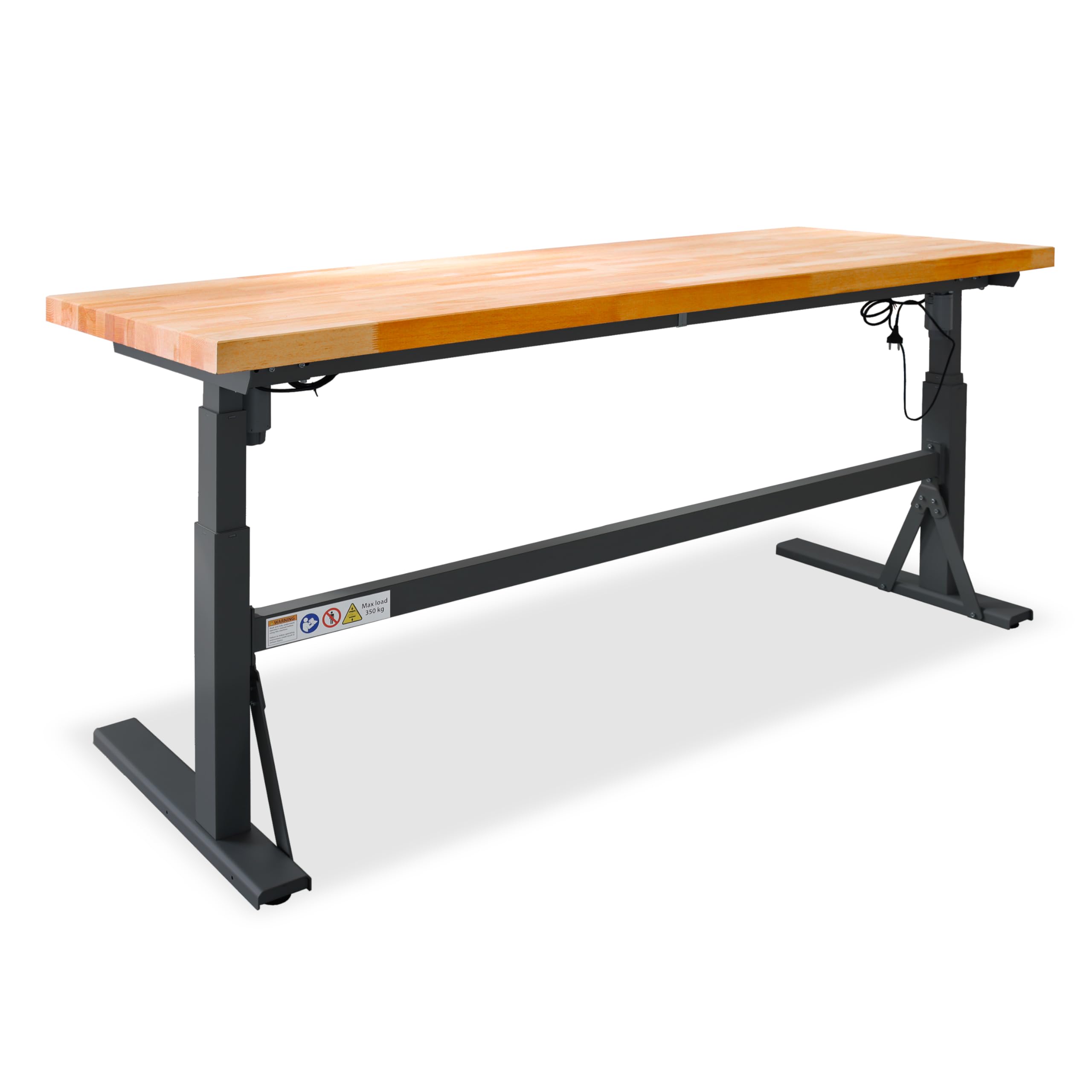 Steinbock elektrisch höhenverstellbare Werkbank e-Adjust | 350 kg Tragkraft | HxBxT 70-117 x 200 x 75 cm | Staubgrau | stabiles Stahlgestell | 5 cm Starke lasierte Holzplatte | Arbeitstisch