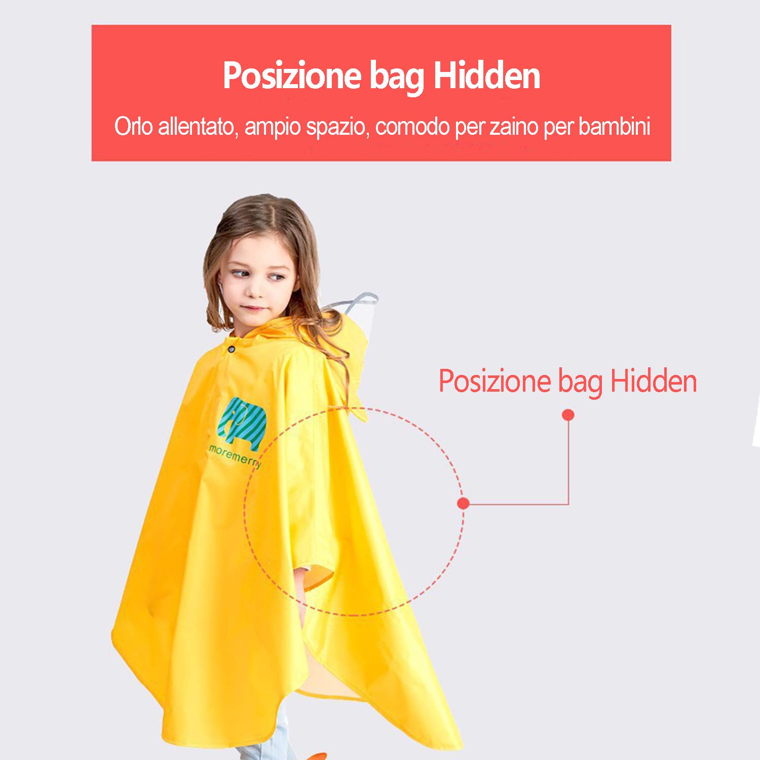 JTENG Poncho Impermeabile per Bambino, Poncho Antipioggia Cappello Allargato Bambino con Strisce Riflettenti, Riutilizzabile Impermeabile Bambino Pioggia