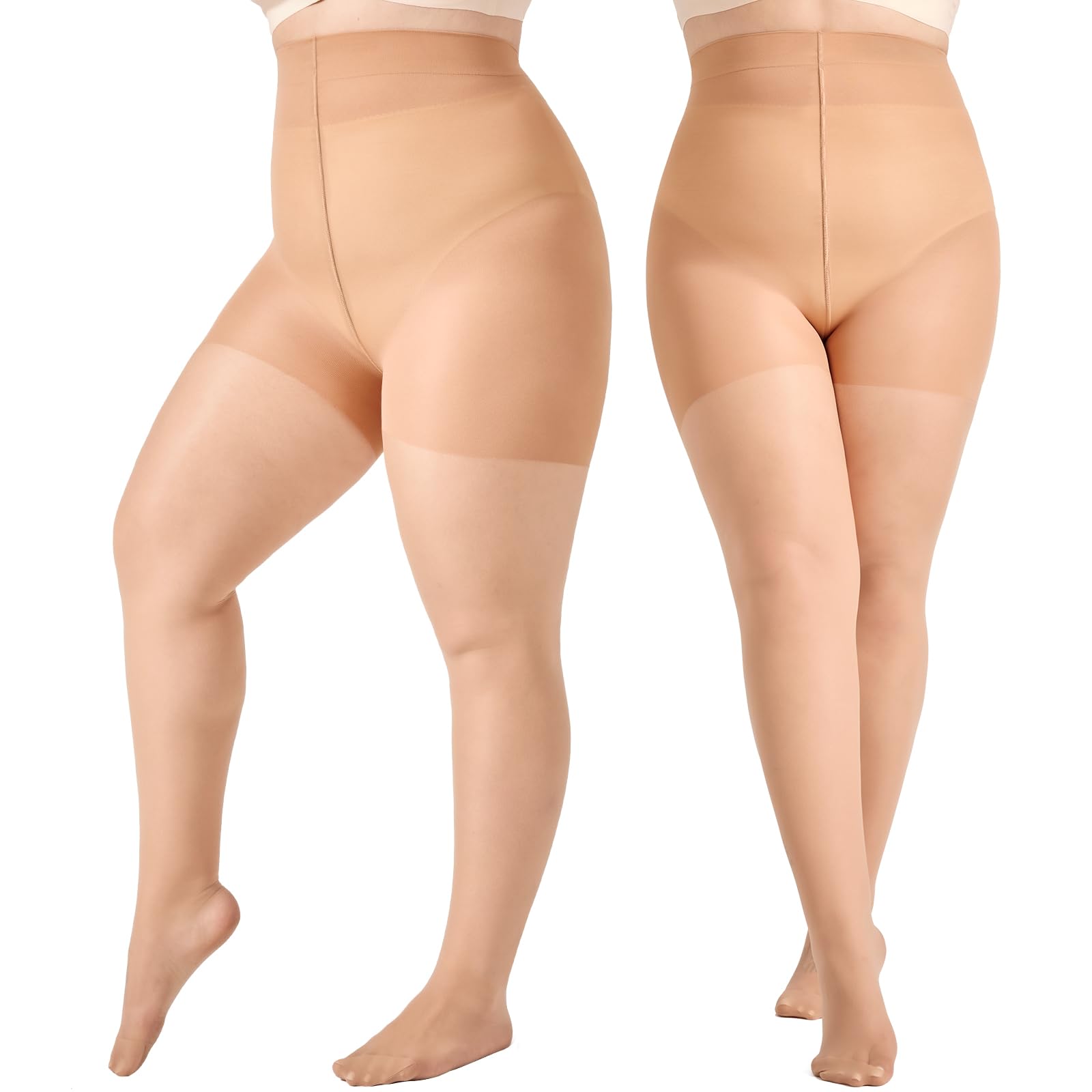 2 Pairs Plus Size Control Top Pantyhose Ultra-High Waist Tights