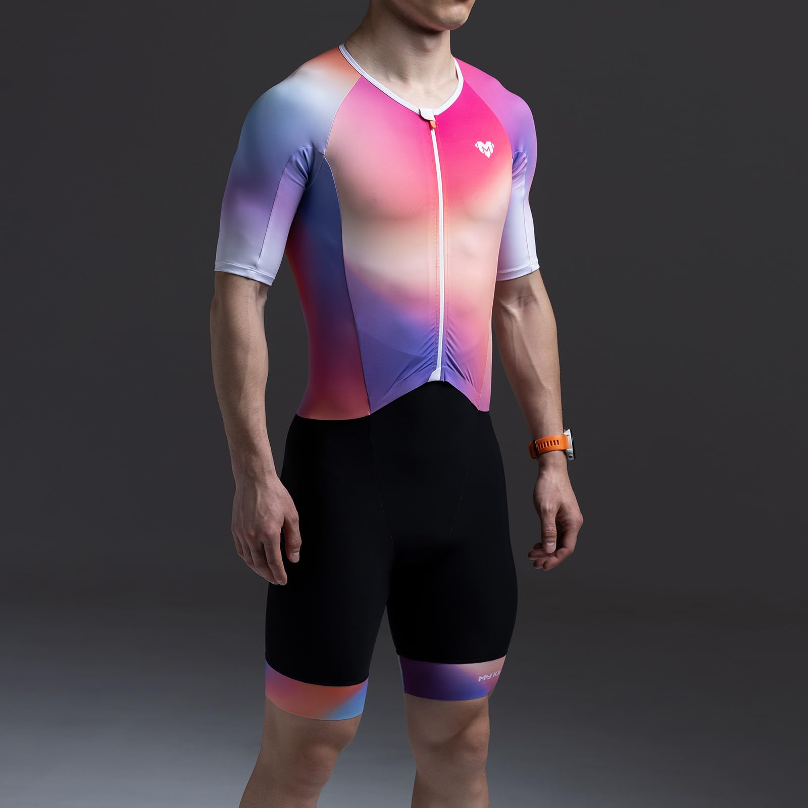 MY KILOMETRE Męski Kombinezon Triathlonowy z Krótkim Rękawem – Jednoczęściowy Trisuit Oddychający i Szybkoschnący z Tylną Kieszenią