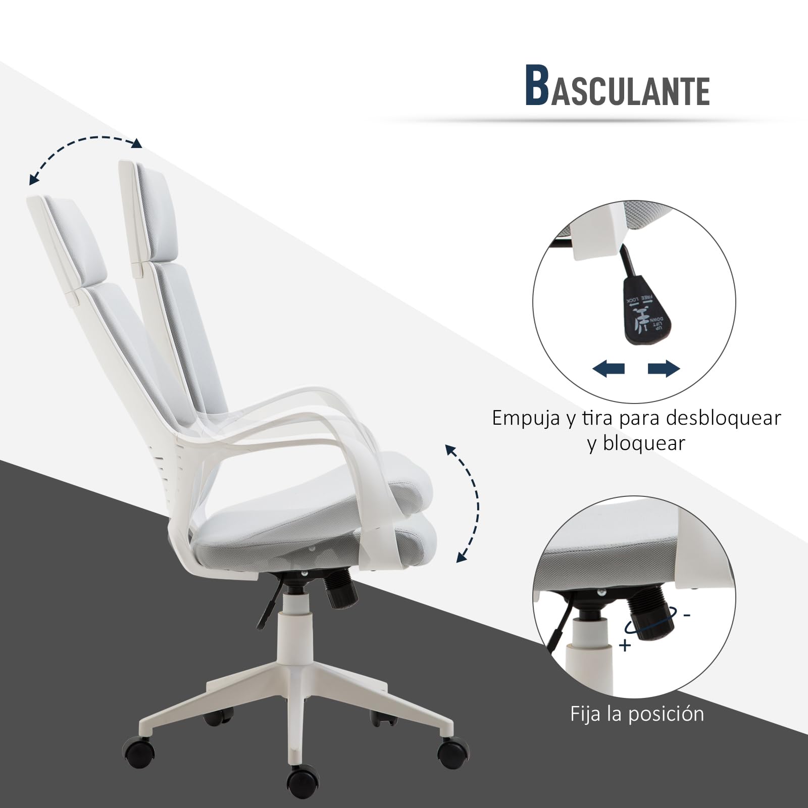 HOMCOM Silla de Oficina Giratoria Basculante Respaldo Alto 120 kg Gris