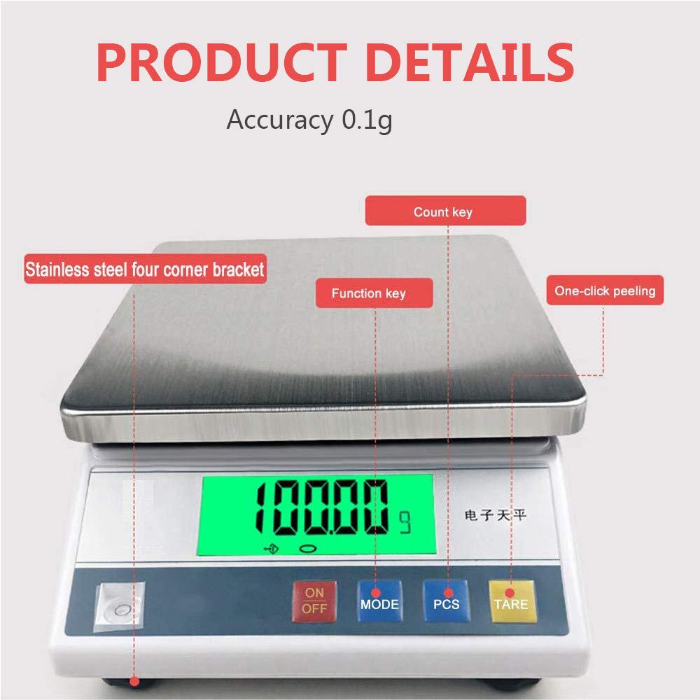ZH-VBC High Precision Digital Accurate Analytical Electronic Balance 3 kg/5 kg/6 kg/7.5 kg /10 kg X 0,1 g Balance Lab Scale Laboratory Industrial Weighing with Calibration Weight,10kg/0.1g