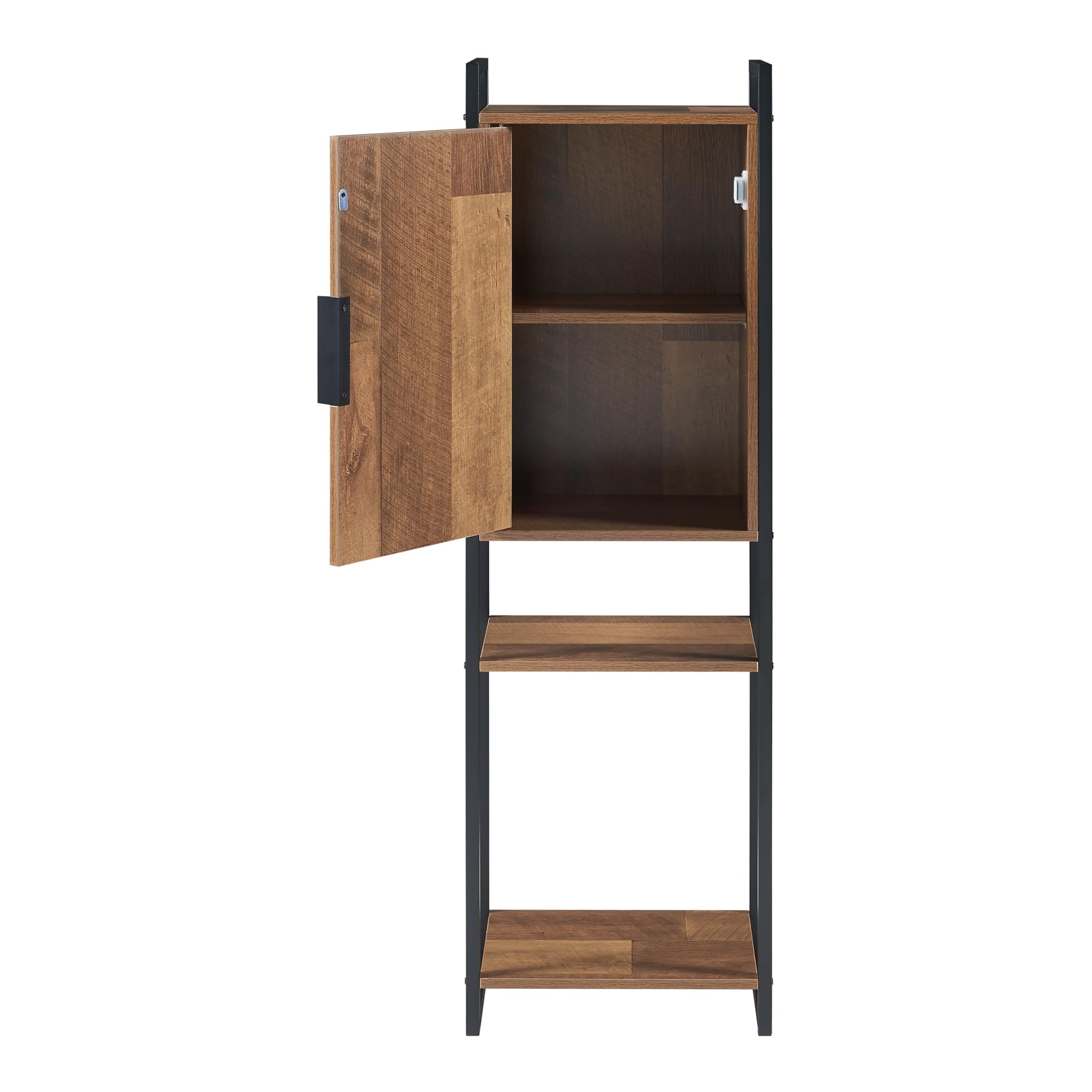 [en.casa] Armadio da Bagno Mobile Basso da Terra per Bagno Arredo Bagno per Stoccaggio con Anta e Ripiani 115 x 35 x 25 cm Nero/effetto Legno Intarsiato color Noce
