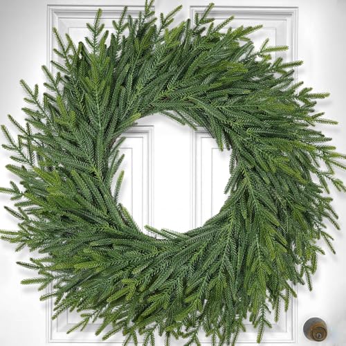 26 Inch Christmas Wreaths for Front Door Real Touch Large Xmas Winter Pine Cedar Wreaths for Windows Outdoor Indoor Christmas Holiday Home Yard Farmhouse Wall Front Door Porch Hanging Decor Clearance