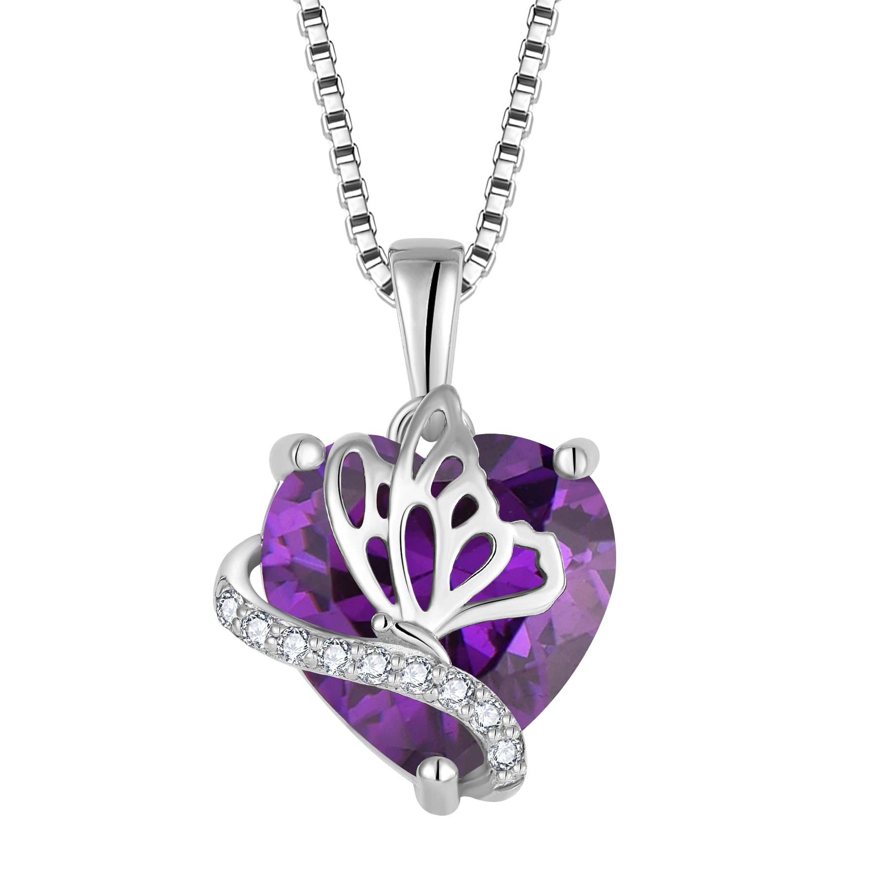 YL Herz Halskette 925 Sterling Silber Schmetterling Anhänger Kette 12 Geburtsstein Zirkonia Halskette Schmuck Geschenke für Damen Mutter Freundin