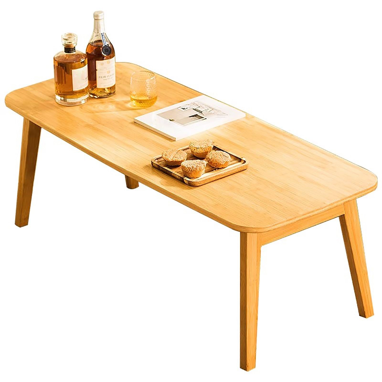 Table basse moderne en bambou 80x48 cm pour salon