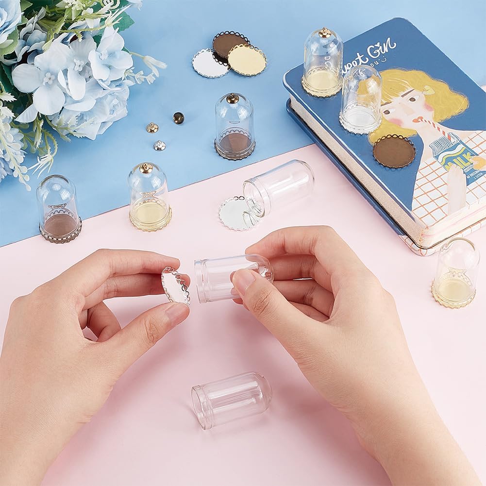 BENECREAT 12 Sets Clear Tube Glass Pendant with Finding 1.8x1 Inch Hollow Glass Dome Vial Pendant with 3 Colors Metal Base Charms for Necklaces DIY Jewelry Making - Image 3