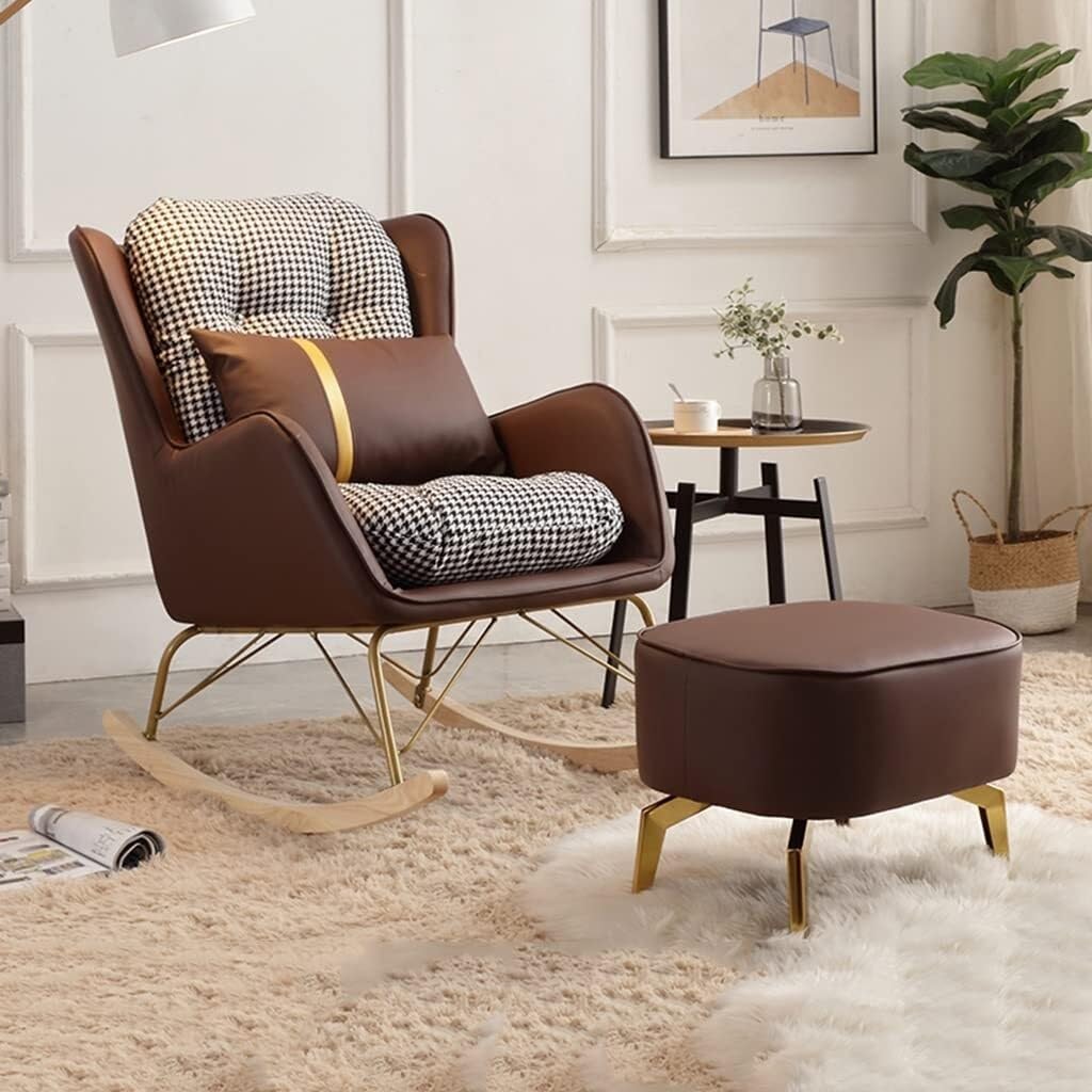 Fotel bujany do pokoju dziecięcego, wszechstronny fotel bujany, dopasowany podnóżek, ergonomiczne, wyściełane siedzisko, relaksacyjny fotel bujany do użytku w pomieszczeniach, SC