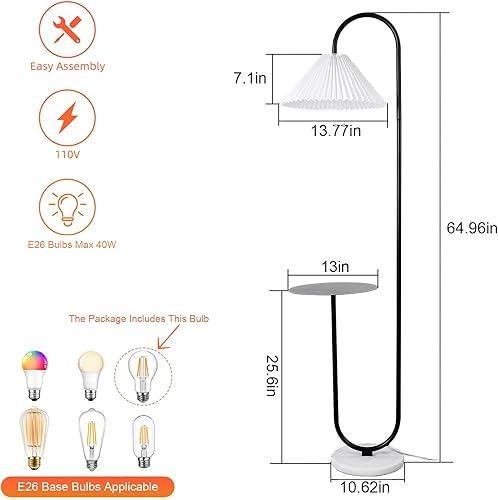 Miniatura 7 de beaysyty Lámpara de pie moderna y elegante con bandeja para oficina, cafetería, sala de estar, dormitorio, interruptor de pie y pintura negra,