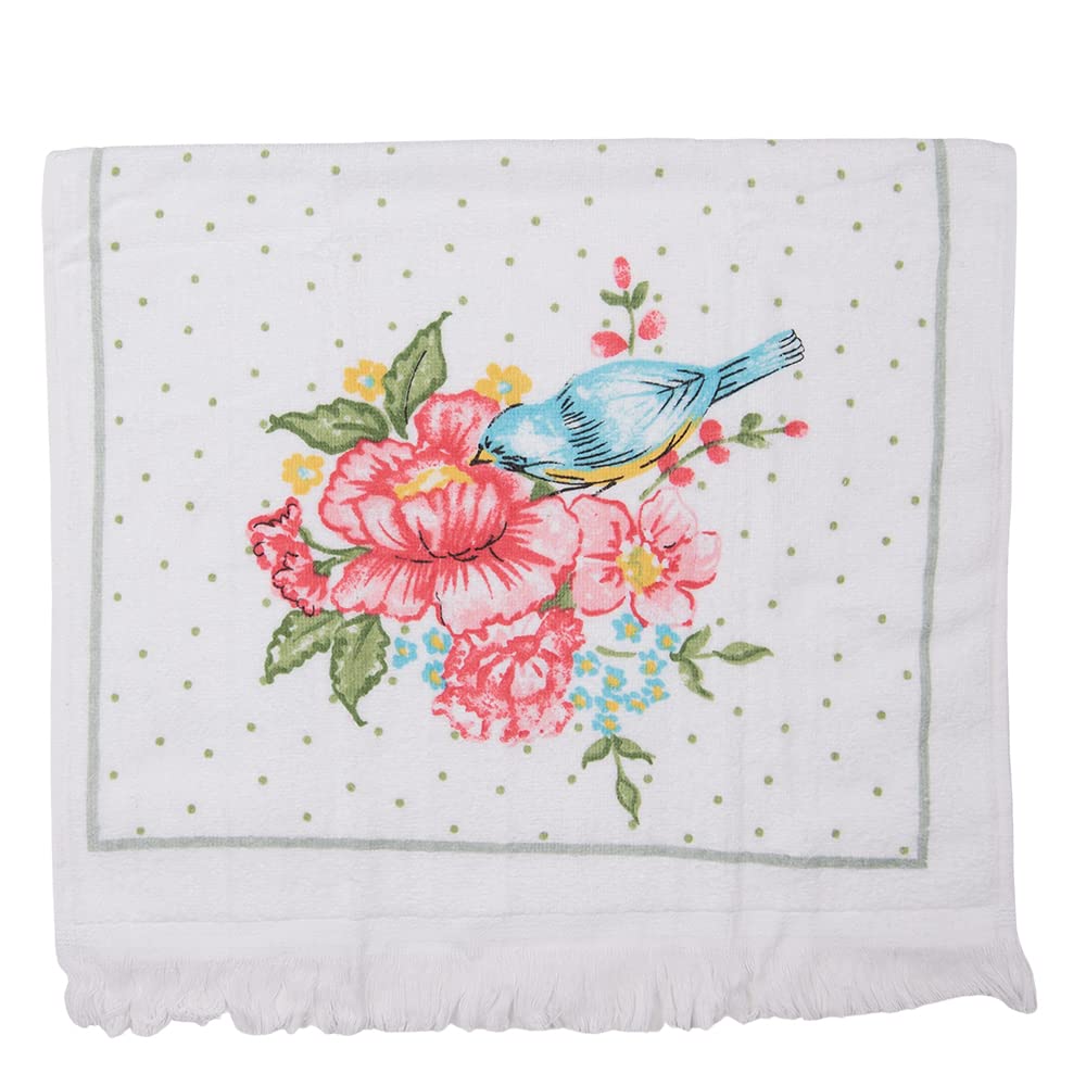 Clayre & Eef Toalla de Invitados 40x66 cm Blanco Rosa Algodón Rectangular Flores