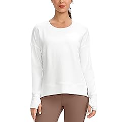 Sweatshirt for Women Buttery Soft Yoga Tops Crewneck Modal Pullover Shirts Side Slit Thumb Holes