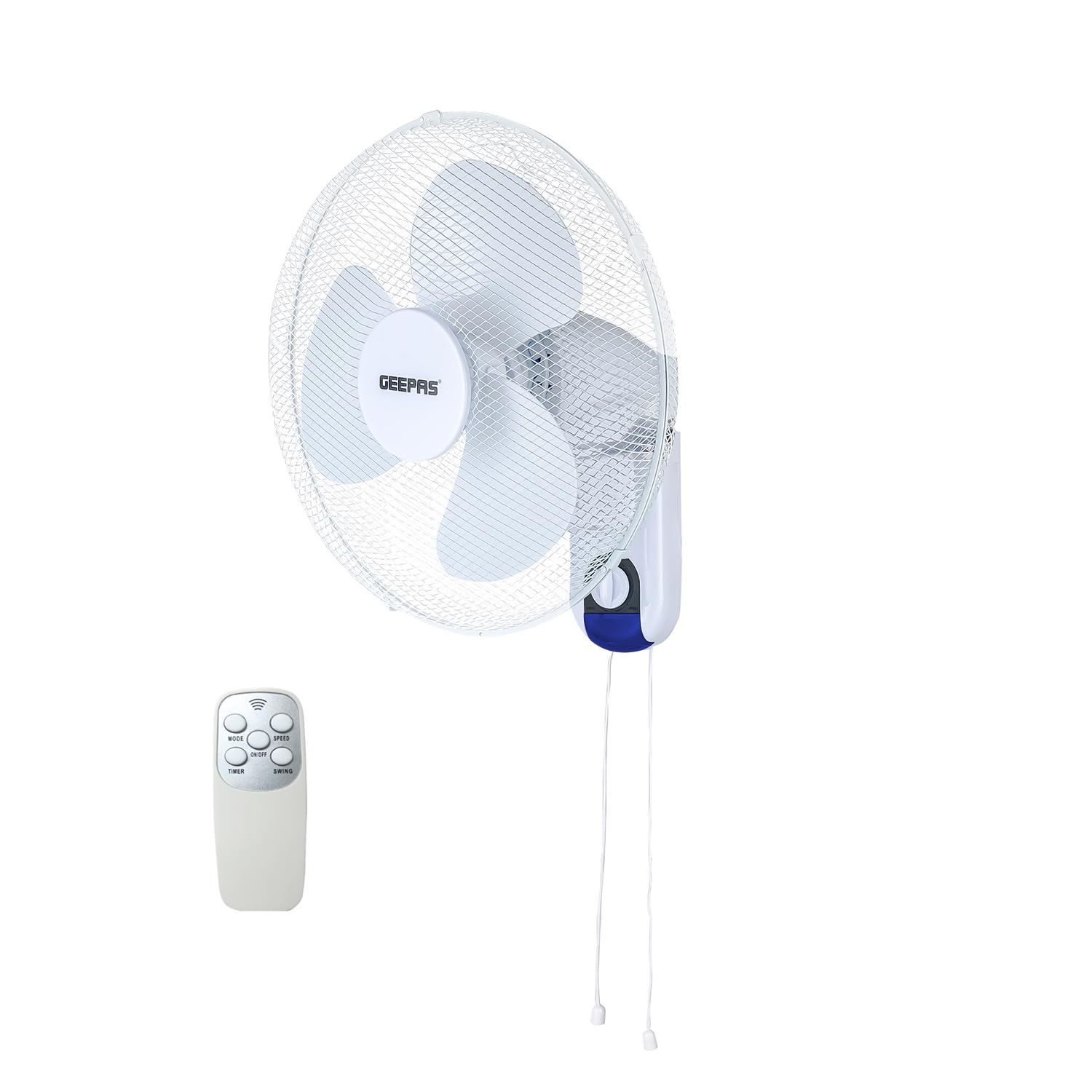 GEEPAS 16-Inch Wall Mounted Fan with Remote Control - Electric Cooling Wall Fan for Home Office - 3 Speed Setting with Oscillating Feature - 3 Leaf PP Blades, 7.5 Hour Timer White (Renewed)