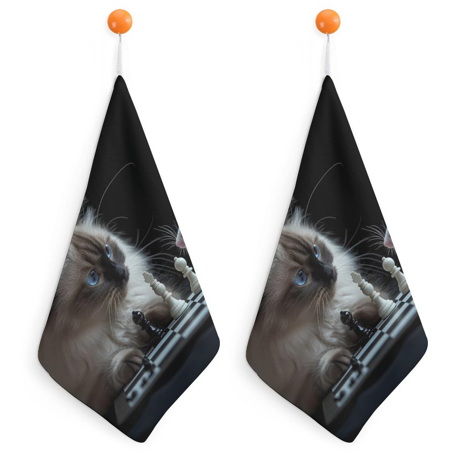 TXFBTRFSA Cute Cat And Rat Playing Chess Hand Towels with Hanging Loop Kitchen Towel Handkerchiefs Cleaning Cloths