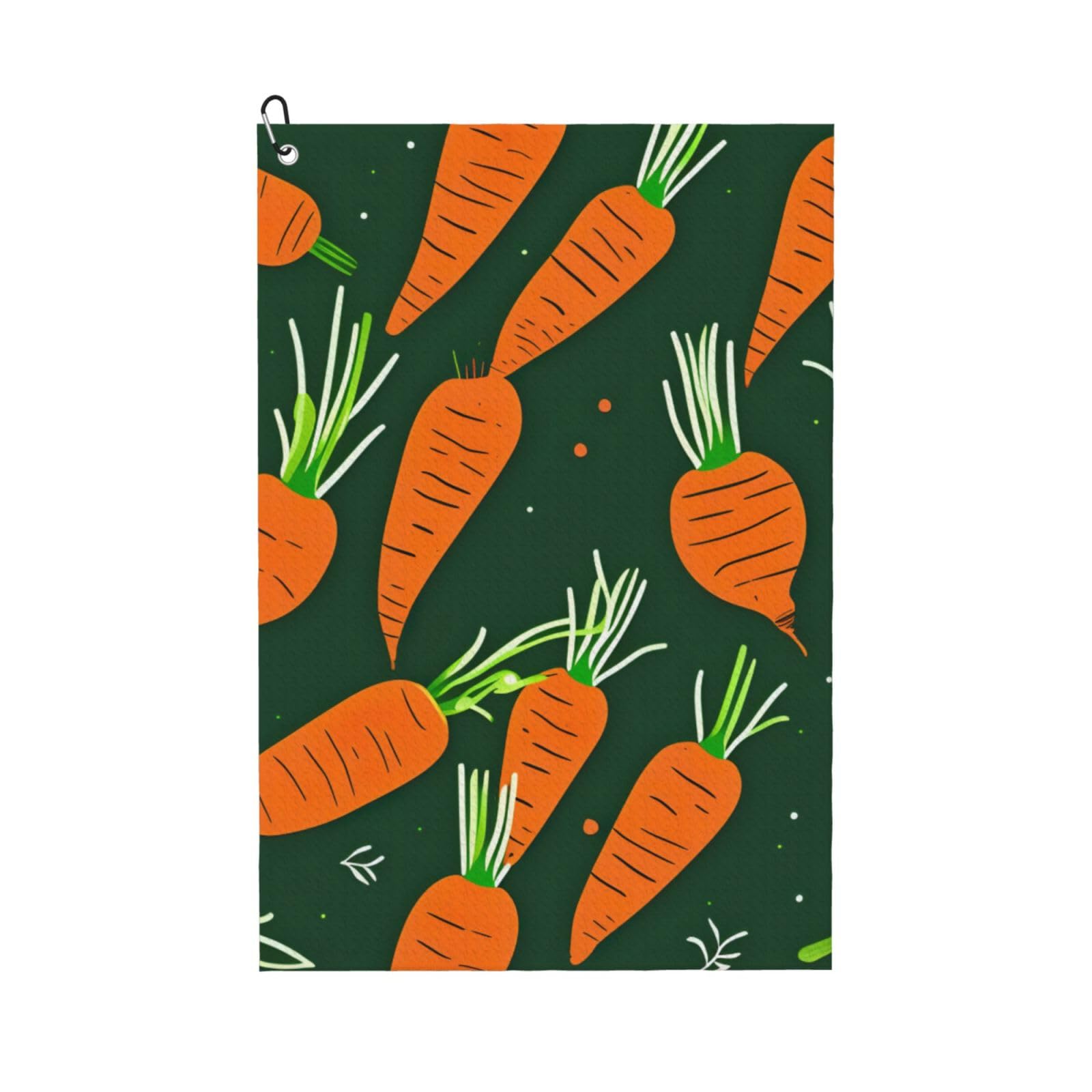Anceky Happy Carrot Print Golf Towel 24"X16" Microfiber Golf Cleaning Towel with Carabiner Clip for Golf Bags