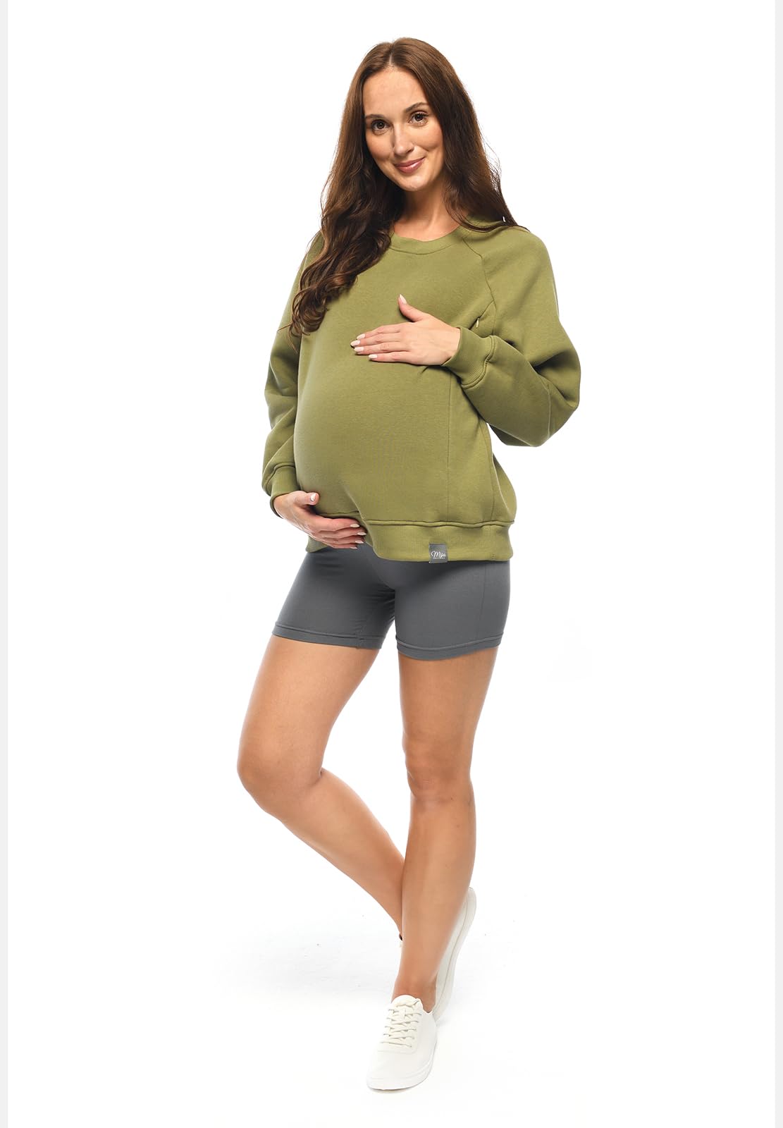 MijaCulture Umstandsmode Pull d'allaitement et pull de grossesse 2 en 1 Olivia M019 (DE/NL/SE/PL, Alphanumérique, L, XL, régulier, vert)