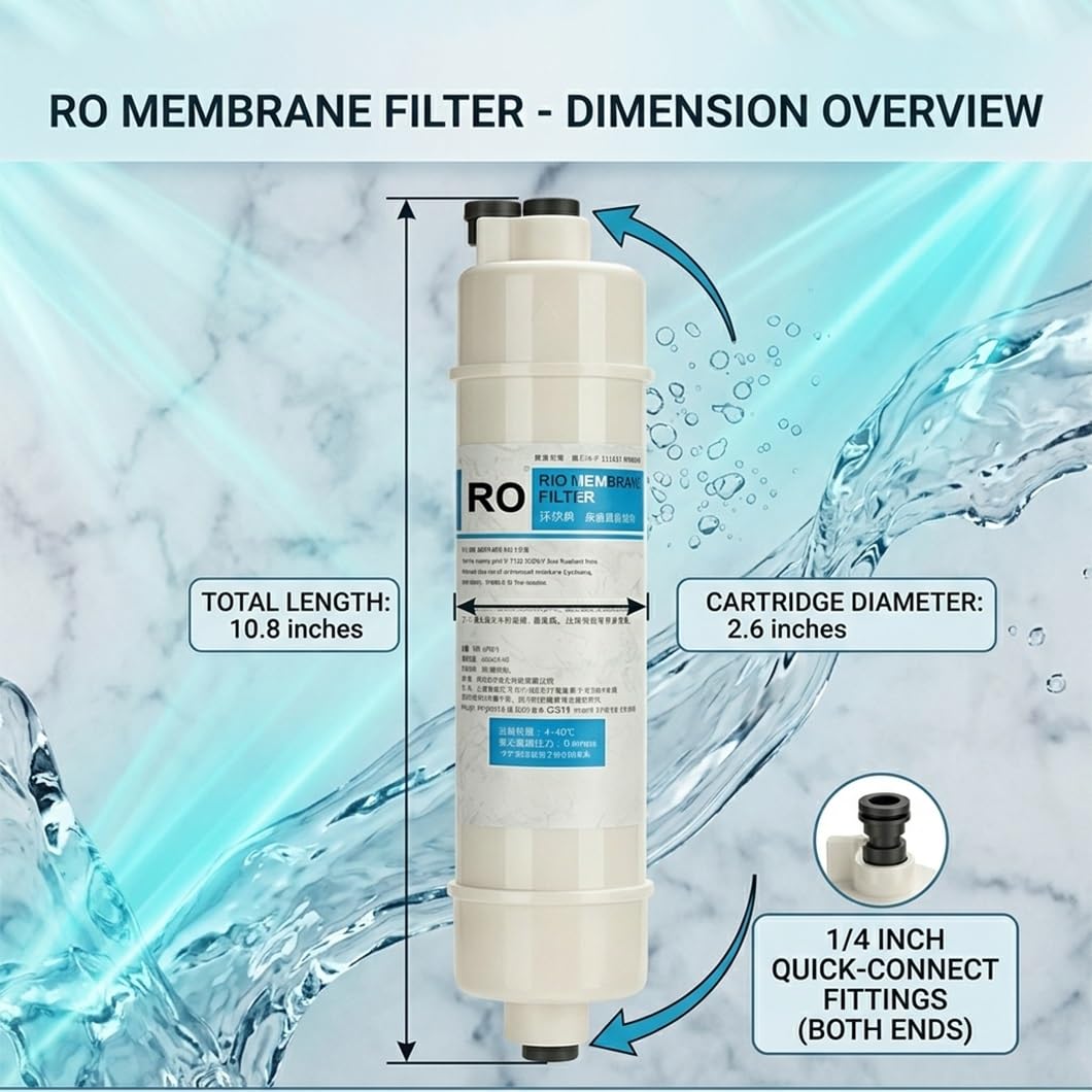 Confezione da 2 Cartucce Filtranti A Membrana per Osmosi Inversa RO 10",0,0001 Μm,Attacco Rapido da 1/4",Adatte A Sistemi di Purificazione dell'Acqua per Tutta La Casa