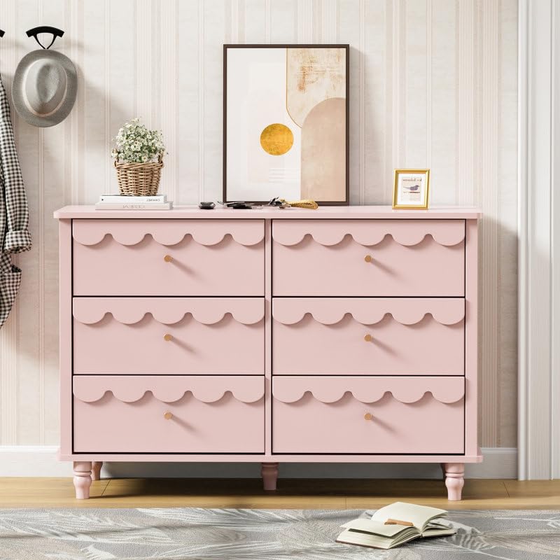 TBIC Elegant Versatile 6 Drawer 43.1" W Laced Dresser (Pink)
