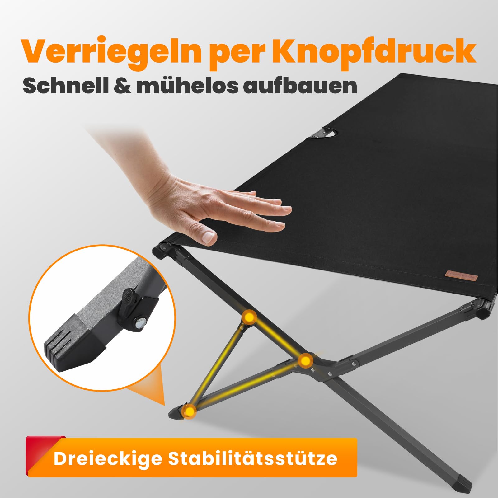 Homecall Feldbett Klappbar für Erwachsene Bis 240 kg, für Personen Bis 210 cm, Stabiles Militär-Campingbett Faltbar mit Tragetasche, Tagbares Campingbett für Camping, Reisen, Gäste & Notfäll