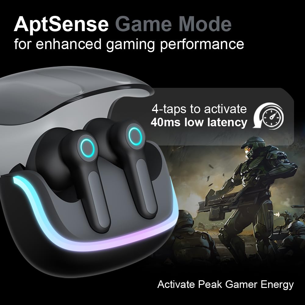 G07 - Auricolari wireless con luce LED RGB da gioco, 40 ms, bassa latenza, doppia modalità di gioco e musica, cuffie wireless con 40 ore di lavoro IPX5 impermeabili (nero)