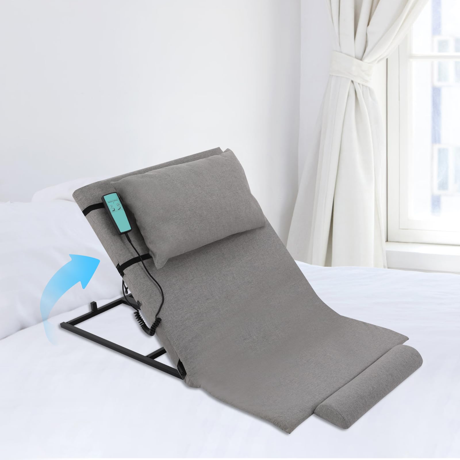 Dossier CosyLift, dossier électrique relevable, angle réglable de 2 à 80 °, avec télécommande, amovible et pliable, capacité de charge de 300 kg, 120 x 75 x 12 ~ 73 cm