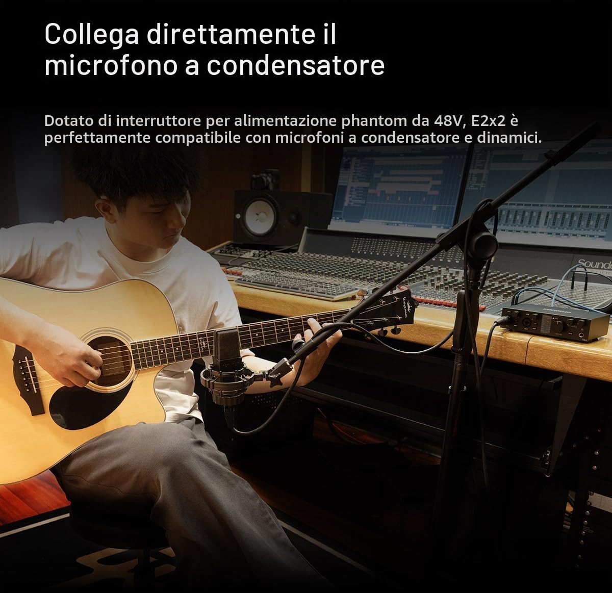 Topping Professional E2x2, Interfaccia audio USB e modulo preamplificatore microfono ultralineare, Colore Nero