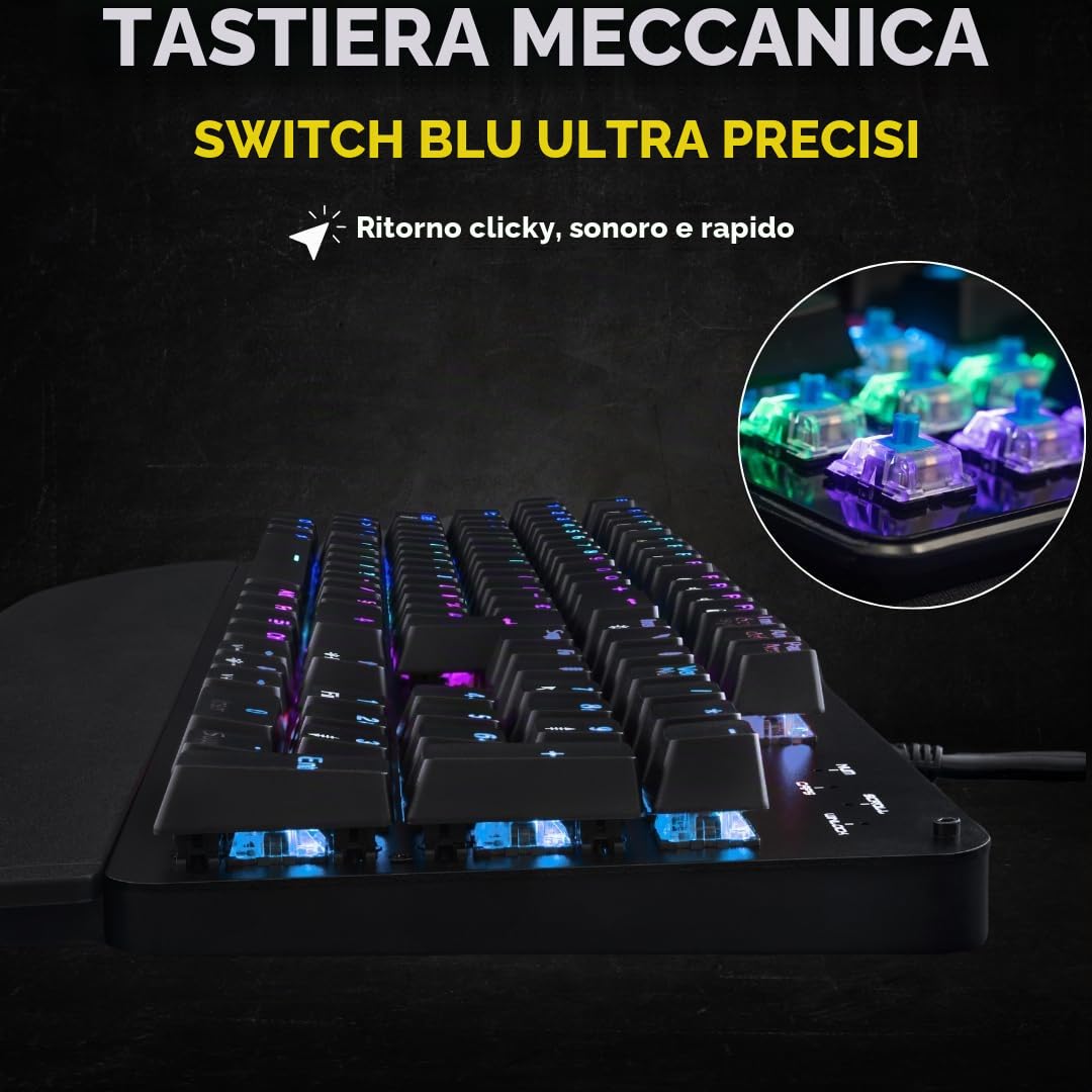 The G-Lab Keyz Carbon Ex Tastiera Meccanica Azerty Switch Blu - Tastiera Gaming Retroilluminazione LED RGB, Anti-Ghosting Total, 12 Tasti multimediali - PC/PS5/Xbox - New (Keyz Carbon Ex)