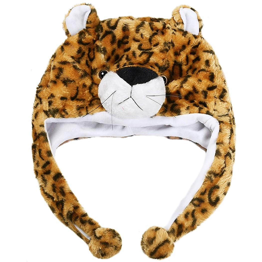 Naichuo Plush Animal Hat with Ear Flaps, Cozy Novelty Party Cap for for Kids Teens Adults Halloween Christmas(Leopard) - Image 3