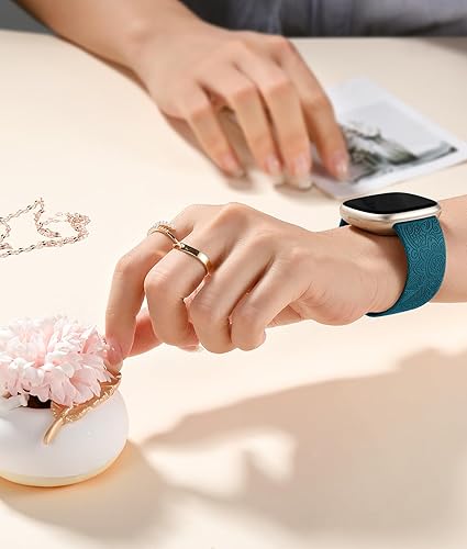 Miniatura 6 de Odbeai Bandas grabadas con flores compatibles con correas Fitbit SenseFitbit Versa 4 y 3Sense 2 1 correas para mujer, diseño floral bohemio, sin