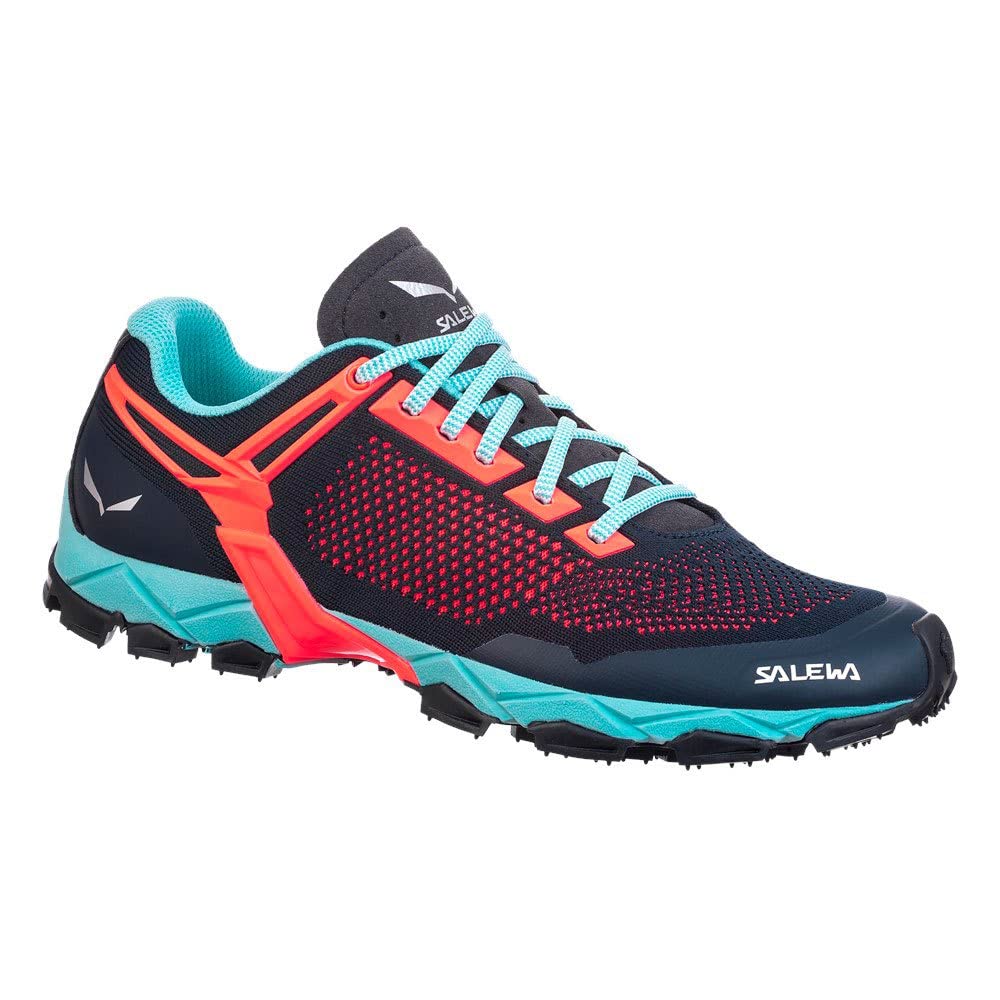 Salewa Women's WS Lite Train Knitted Trail Running Shoes, Premium Navy Fluo Coral 3993, 6.5