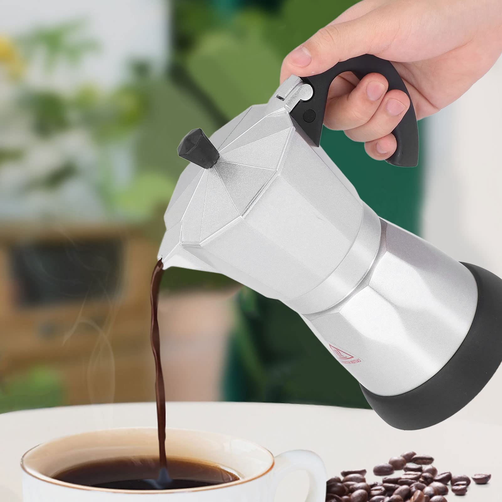 BuyWeek Elektryczny zaparzacz do espresso, 480 W, elektryczna maszyna do espresso, aluminiowy dzbanek Moka Pot 300 ml, wtyczka EU 220 V-240 V