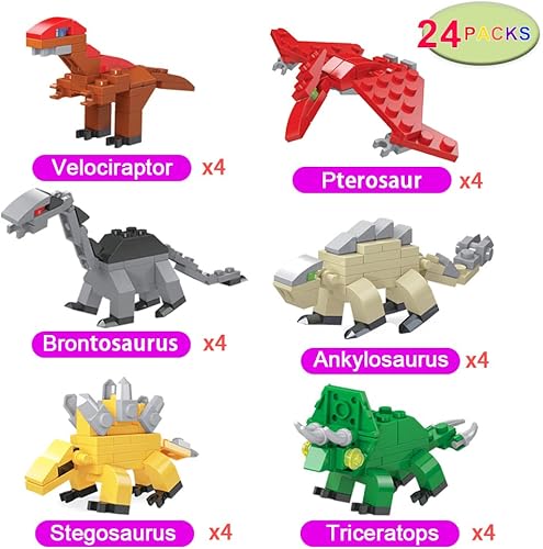Miniatura 2 de WODMAZ Paquete de 24 bloques de construcción de dinosaurios, juego de juguetes de dinosaurio para niños, regalos de intercambio de aula, rellenos de