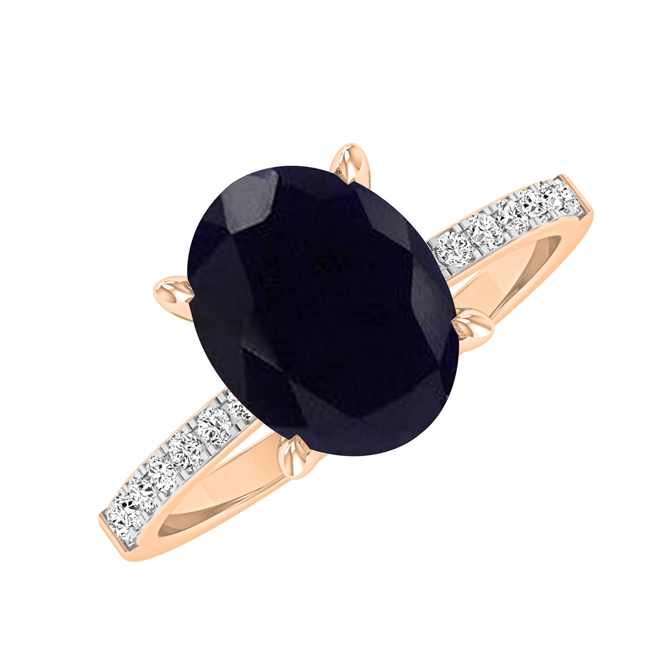 Dazzlingrock Collection Anillo de compromiso de oro rosa de 14 quilates con piedras preciosas ovaladas y diamantes blancos redondos de 9 x 7 mm para mujer, Oro rosa Zafiro azul Diamante blanco Oro
