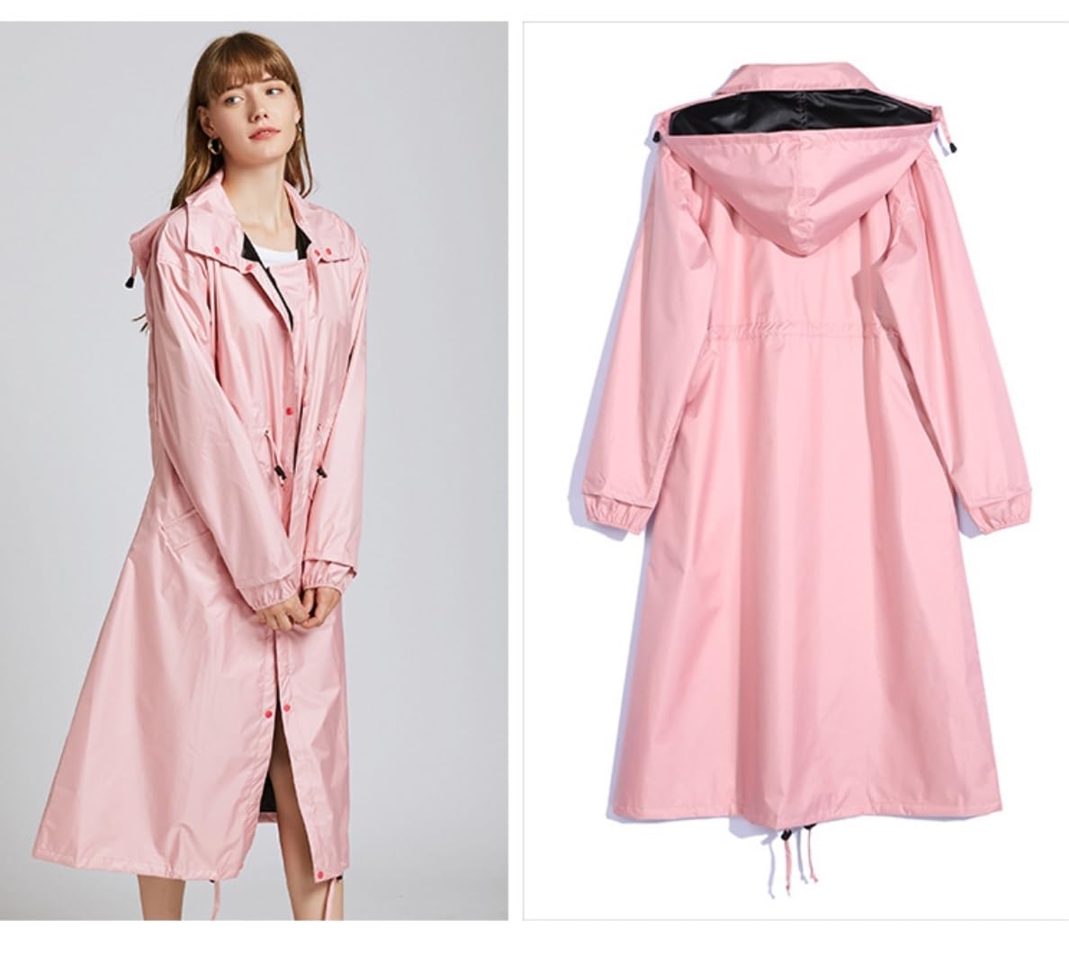 Capa de Lluvia Reutilizable Chubasquero Largo Impermeable Para Mujer, Poncho De Lluvia Con Capucha Alargada Ropa de Agua para Exteriores