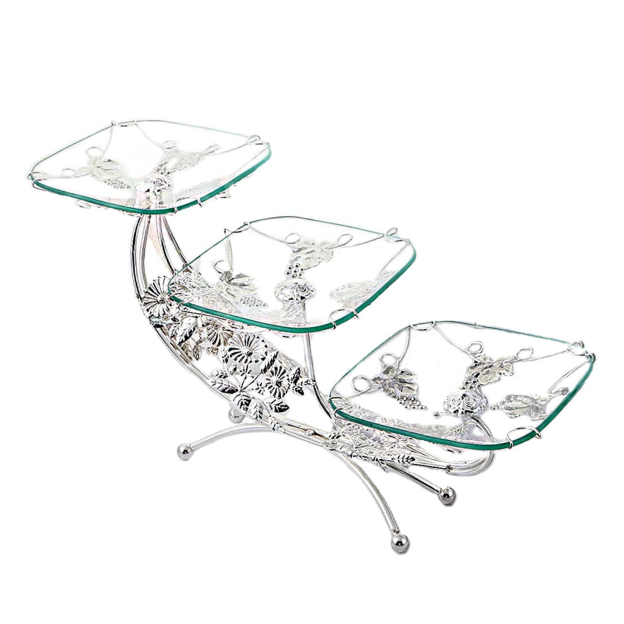 Yardenfun 1pc Glass Fruit Bowl Dried Fruit Tray Party Supply Candy Tray Food Serving Tray Dessert Display Plate Wedding Cake Tray Party Afternoon Tea Tray Multi-layer Food Container