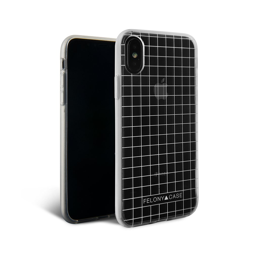 iPhone X/XS Case, iPhone 10 Case, FELONY CASE - Clear Case with White Grid Protective Shock-Absorbing TPU/PC Screen Protector Case (White iPhone X/XS Grid Case)