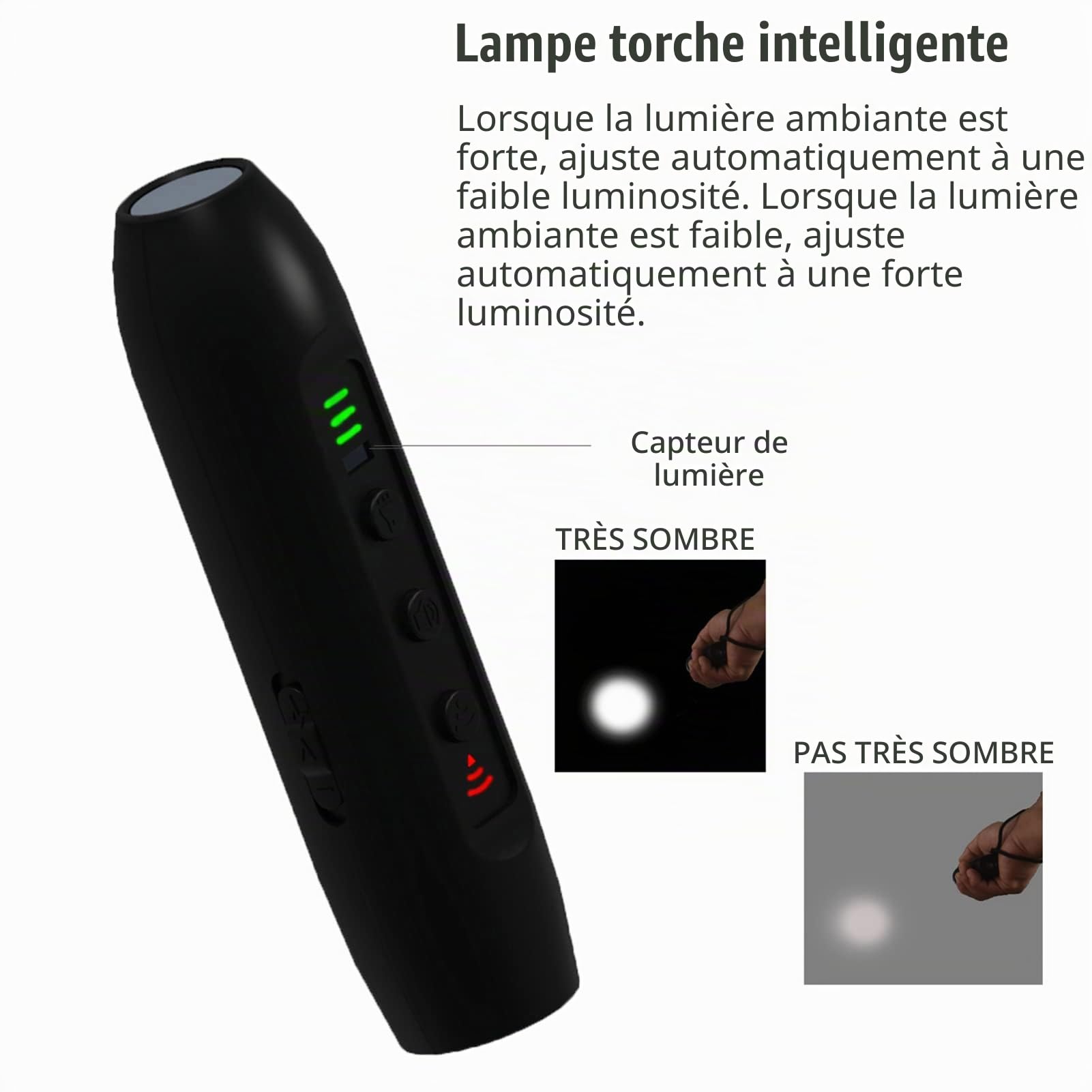 Répulsif à ultrasons pour chien - 3 modes - Portable et rechargeable - Avec lampe de poche intelligente à haute luminosité et affichage