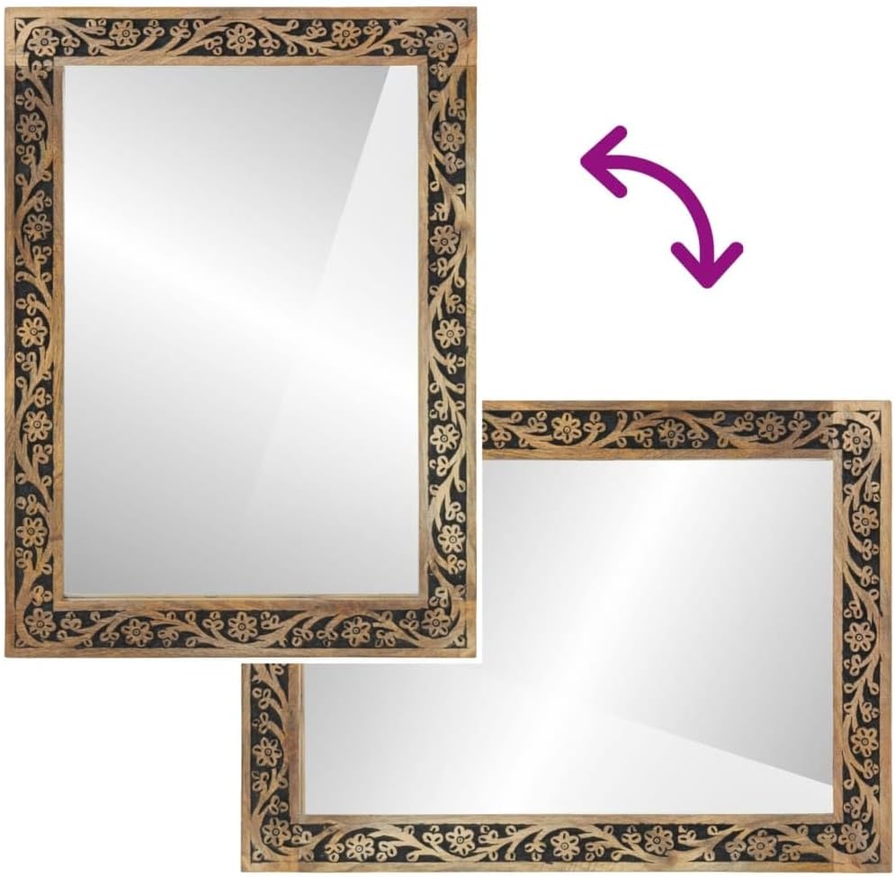 vidaXL Bathroom Mirror Brown Solid Mango Wood, Glass Medium