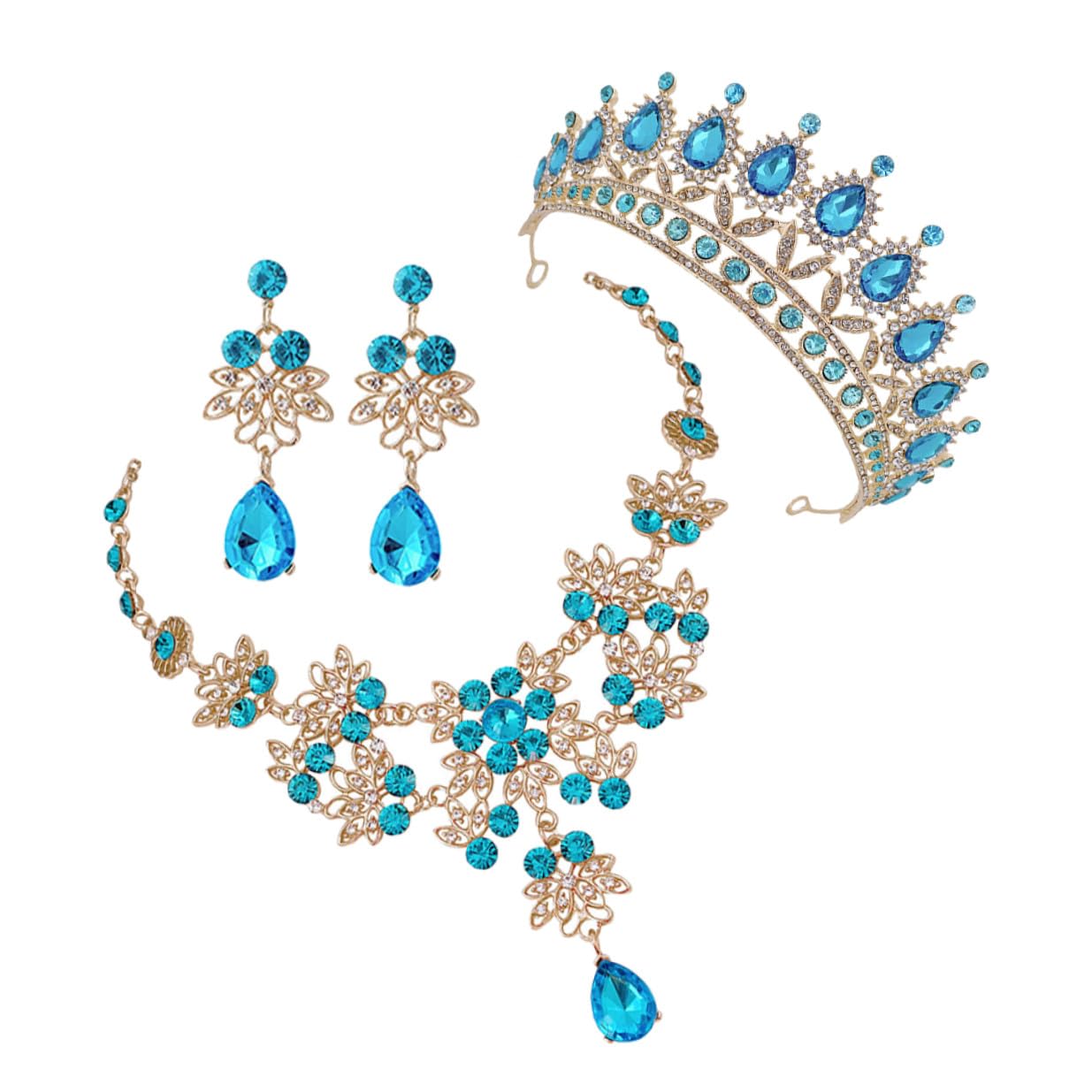 Conjunto de joyería nupcial azul con collar y pendientes infantiles 8