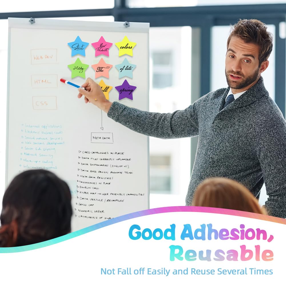 Notes Adhésives Étoile 240 Feuilles 8 Couleurs 66 x 66 mm Blocs Autocollants pour Prise de Notes