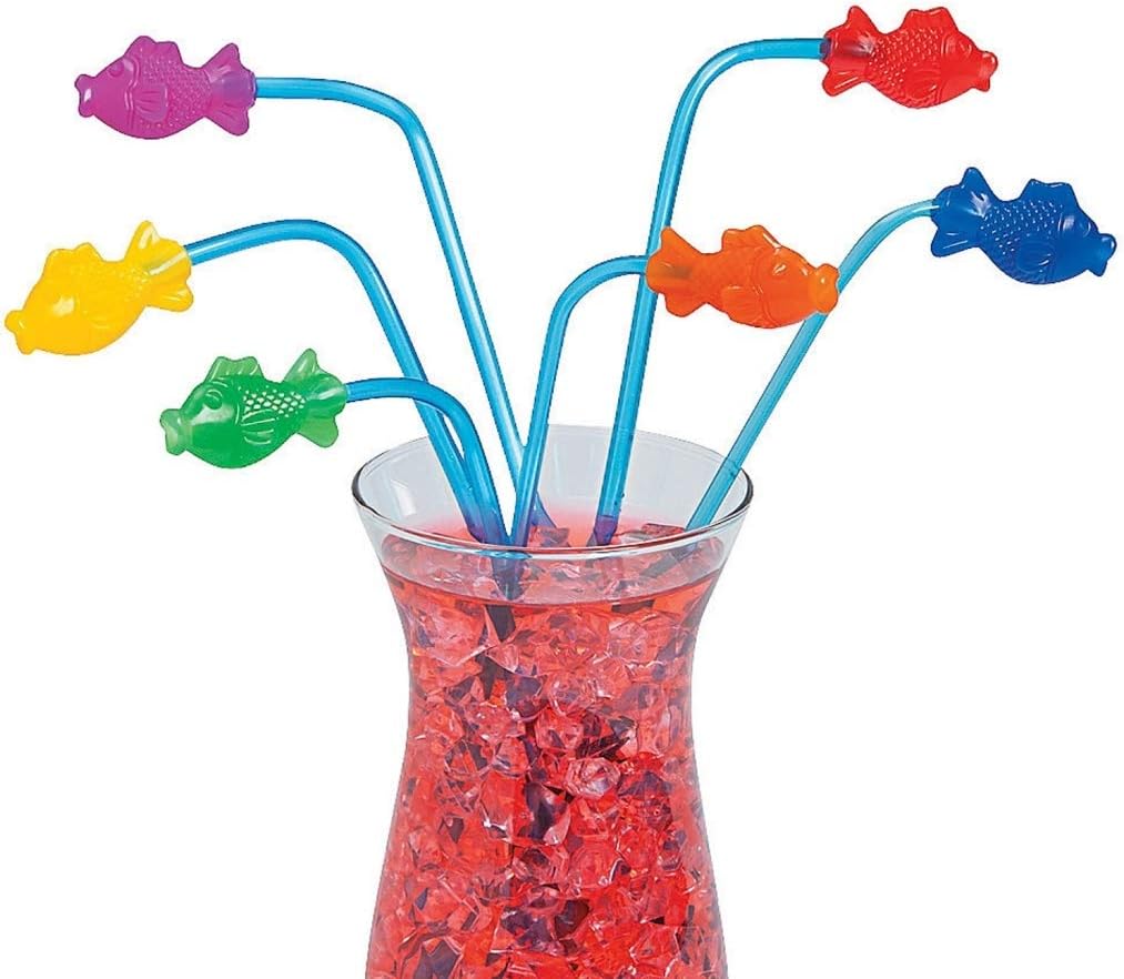 Fun Express Plastic Tropical Fish Straws - Pack of 12
